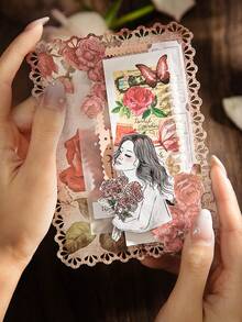 10入組復古中空玫瑰花蕾結紙張，適用於手作書信、剪貼簿背景裝飾和手寫留言用紙 - 彩色 - 查看 4