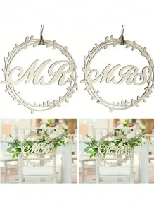 2 piezas/set Señales de silla Mr Mrs para decoración de sillas de boda para novia y novio. Decoraciones florales de bodas - Beis - Ver 5