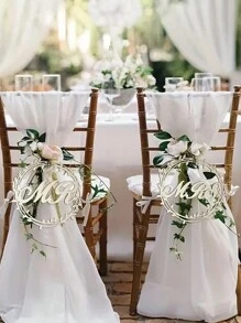2 piezas/set Señales de silla Mr Mrs para decoración de sillas de boda para novia y novio. Decoraciones florales de bodas - Beis - Ver 1