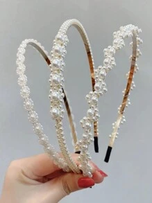 3pcs Elegant Wavy Braided Pearl Decor Headbands, Versatile Twisted Hair Hoops