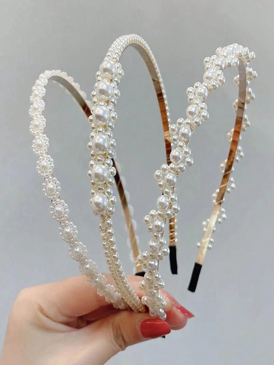 3pcs Elegant Wavy Braided Pearl Decor Headbands, Versatile Twisted Hair Hoops