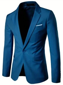 Four Seasons Men Business Suit Jacket With Patched Lapel And Pants Set - Dusty Blue - View 4