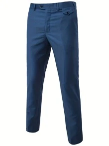 Four Seasons Men Business Suit Jacket With Patched Lapel And Pants Set - Dusty Blue - View 6