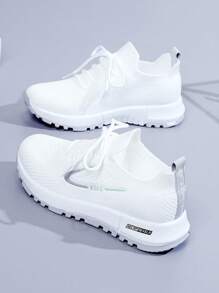 INSONCHINA Casual de malla transpirable antideslizante ligero Zapatillas de deporte para mujer, punta redonda con cordones pareja sandalias planas, adecuado para los viajes diarios, correr, hacer ejercicio - Verde - Ver 5