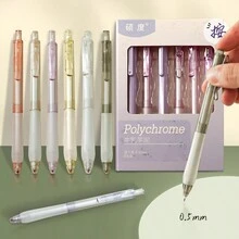 6pcs  Gel Pen With Clicker, Quick-Drying, Carbon Fiber Writing For Exams And Brush Writing - Multicolor - View 1