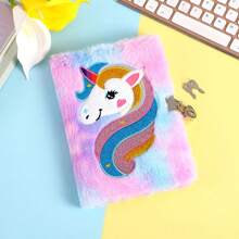 Plush Secret Diary Plush Notebook Secret Diary With Lock For Girls Multicolored Cute Notepad Cartoon Unicorn (Horn Color Random) Notebook School Office Travel Hardcover Notebooks Kids Writing Notepad With 80 Pages - Multicolor - View 1