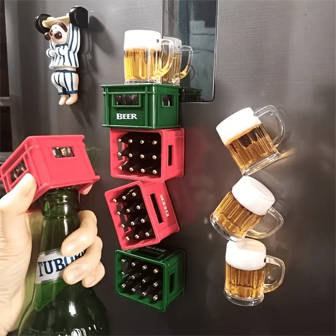 1 pieza Abrebotellas de cerveza, abrebotellas de refresco, se puede colocar en el refrigerador como decoración, diseño creativo de canasta de cerveza, se puede usar en bares domésticos, fiestas, con etiquetas adhesivas de dibujos animados para el refrigerador, para exteriores, camping, regalo para el padre