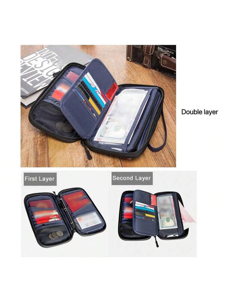VALUEWIN 1pc Black Polyester Multi-Functional 3-Compartment Zipper Travel Organizer For Flight Tickets, Passport, Cards, Coins, Suitable For Men, Women, Business Trip, Travel, School, Gift Travel Stuff Travel Organiser Travel Items Travel Wallet Passport Holder Passport Wallet Beach Vacation Bag Summer