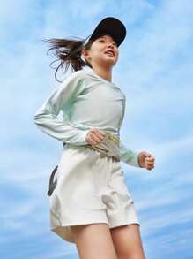 Annil Ropa deportiva de primavera para niñas preadolescentes, parte superior para correr de secado rápido, camiseta de cuello redondo de manga larga