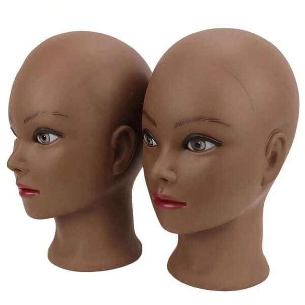 1 Stück afrikanischer kahler Schaufensterpuppe Kopf, realistisch strukturierte Haut & natürliche Haarline, haltbarer Gummi Perückenständer, geeignet für Frisuren- und Schminktreaining (ohne Tischständer), neues Design, weiblicher kahler Schaufensterpuppen-Kopf für Beauty-Training, afrikanisches Modell-Kopf zum Perücken-Herstellen und Frisuren-Stylen