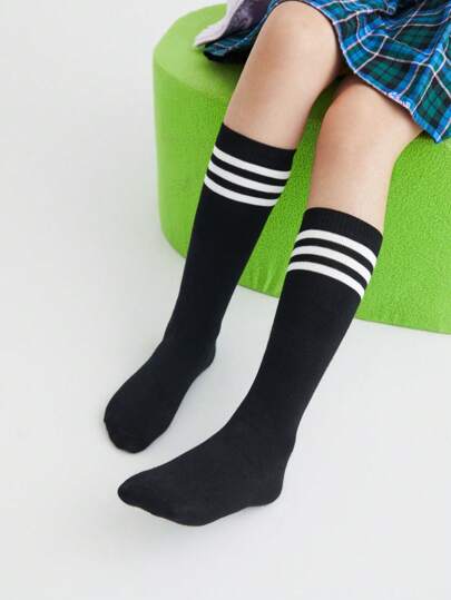 Annil Calze a metà lunghezza a righe di stile collegiale assorbenti, traspiranti e vivaci per lo sport da bambini e bambine in primavera e autunno