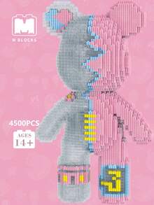 3680pcs DIY Mini Building Blocks Model Kit, Puzzle Assemble Broken Heart Bear, High-Quality Material With Assembly Hammer, Creative Toy Gift Room Decoration - Pink - View 2