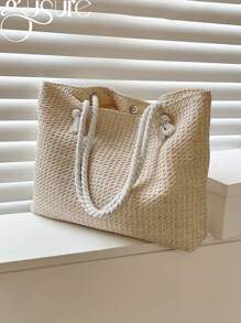 Woven Large Capacity Tote Bag Lightweight Shopping Shoulder Bag Summer Handbag, Perfect For Travel, Summer Women Bags For Vacation, Holiday, School Bag, Large Capacity, Portable, For Teen Girls Beach Essentials, Beach Stuff & Summer Essentials, Vacation Bag For Summer, Eye-Catching Beach Bag Summer, Hottest Beach Bags For Women, Fashion Summer Vacation Bag, Beach Essentials Women Bags For Vacation & Holiday, Newest Holiday Bag