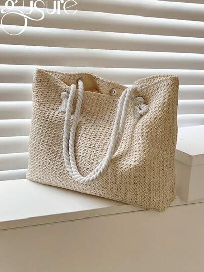 Woven Large Capacity Tote Bag Lightweight Shopping Shoulder Bag Summer Handbag, Perfect For Travel, Summer Women Bags For Vacation, Holiday, School Bag, Large Capacity, Portable, For Teen Girls Beach Essentials, Beach Stuff & Summer Essentials, Vacation Bag For Summer, Eye-Catching Beach Bag Summer, Hottest Beach Bags For Women, Fashion Summer Vacation Bag, Beach Essentials Women Bags For Vacation & Holiday, Newest Holiday Bag ,Vacation Essentials