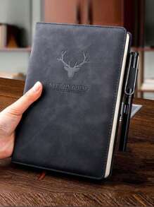 1入組鹿紋A5筆記本，超厚商務日誌，簡約厚密日記本，適合學生使用，藝術、精緻、被女生喜愛的辦公室ins風格筆記本