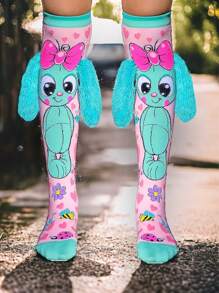 CRAZY CHILDREN'S SOCK, UNICORN, DINOSAUR, PUPPY, RABBIT, KANGAROO - Teal Blue - View 2