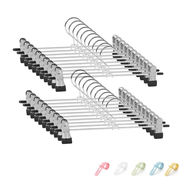 20pzs Ganchos Para Ropa Pantalon De Metal Cromado Con Pinzas, Ganchos De Metal Cromado Con Pinza Para Colgar Pantalones