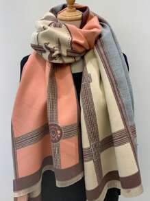 1 件秋冬新款加厚女式圍巾,仿羊絨材質,歐美風格,時尚冬季保暖圍巾和披肩 - 粉色 - 查看 1