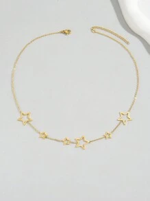 1pc 18K Gold-Plated Stainless Steel Hollow Star Pendant Necklace For Women - Yellow Gold - View 3