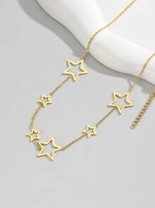 1pc 18K Gold-Plated Stainless Steel Hollow Star Pendant Necklace For Women - Yellow Gold - View 2