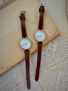 1 Miếng Retro Giải trí Tròn Phong cách ins NỮ Đồng hồ , Hàn Quốc Phong cách Đơn giản Và Dễ thương Đồng hồ thạch anh Với Khuôn viên đại học Gió Thiết kế , Thích hợp Đối với Sinh viên Mặc hàng ngày - màu nâu - Xem 1