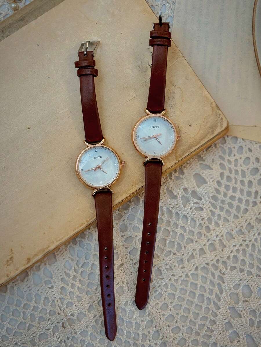 1 Miếng Retro Giải trí Tròn Phong cách ins NỮ Đồng hồ , Hàn Quốc Phong cách Đơn giản Và Dễ thương Đồng hồ thạch anh Với Khuôn viên đại học Gió Thiết kế , Thích hợp Đối với Sinh viên Mặc hàng ngày - màu nâu - Xem 1