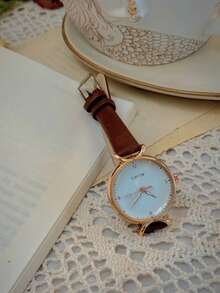 1 Miếng Retro Giải trí Tròn Phong cách ins NỮ Đồng hồ , Hàn Quốc Phong cách Đơn giản Và Dễ thương Đồng hồ thạch anh Với Khuôn viên đại học Gió Thiết kế , Thích hợp Đối với Sinh viên Mặc hàng ngày - màu nâu - Xem 4