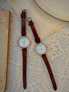 1 Miếng Retro Giải trí Tròn Phong cách ins NỮ Đồng hồ , Hàn Quốc Phong cách Đơn giản Và Dễ thương Đồng hồ thạch anh Với Khuôn viên đại học Gió Thiết kế , Thích hợp Đối với Sinh viên Mặc hàng ngày - màu nâu - Xem 3