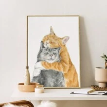 FajerminArt 1入組畫布海報印刷畫，貓咪擁抱戀愛藝術品，結婚週年紀念日、送給妻子的禮物、婚禮禮物、友誼禮物，牆壁裝飾，家居室內裝飾藝術品，無框 - 彩色 - 查看 5