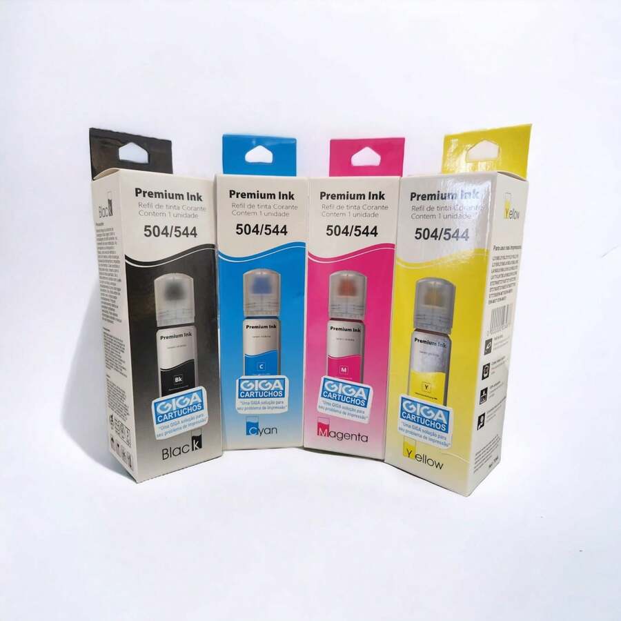 Kit 4 Tintas Compatível 544/504 Refil 70ml Para Impressora Ecotank L6198 (Preto - Azul - Magenta - Amarelo) - Preto - Visão 1