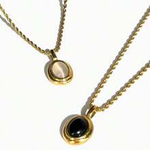 VKHK 1 Pc Vintage 18K Gold Plated Stainless Steel Black White Gem Stone Oval Pendant Necklace For Women Men Fashion Couple Jewelry Gift