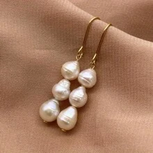 1 par de pendientes de fiesta sencillos y elegantes con colgante decorado con perla de agua dulce barroca asimétrica, estilo casual