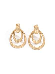 2入組時尚金屬雙圓水滴形無耳洞夾式耳環 - clip - 查看 9