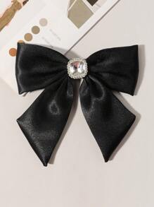 1pc Casual Fashion Solid Color Black/White Ribbon Bow Tie With Pearls, Suitable For Dates Or Parties Matching