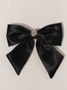 1pc Casual Fashion Solid Color Black/White Ribbon Bow Tie With Pearls, Suitable For Dates Or Parties Matching