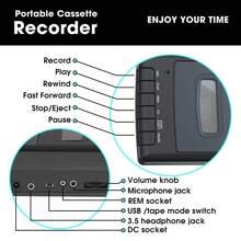 Portable Cassette Player Tape Recorder With Stand-Alone Microphone & Built-In Speaker, External Sound/Tapes Convert To Digital Format, USB Disk Audio Player, Retractable Handle, Headphone Jack - Black - View 5