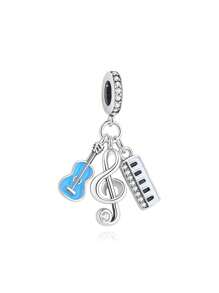 Colgante con forma de clave de sol, piano y auriculares plateado en estilo amante de la música, adecuado para hacer pulseras, collares DIY, regalo para festivales, cumpleaños y San Valentín