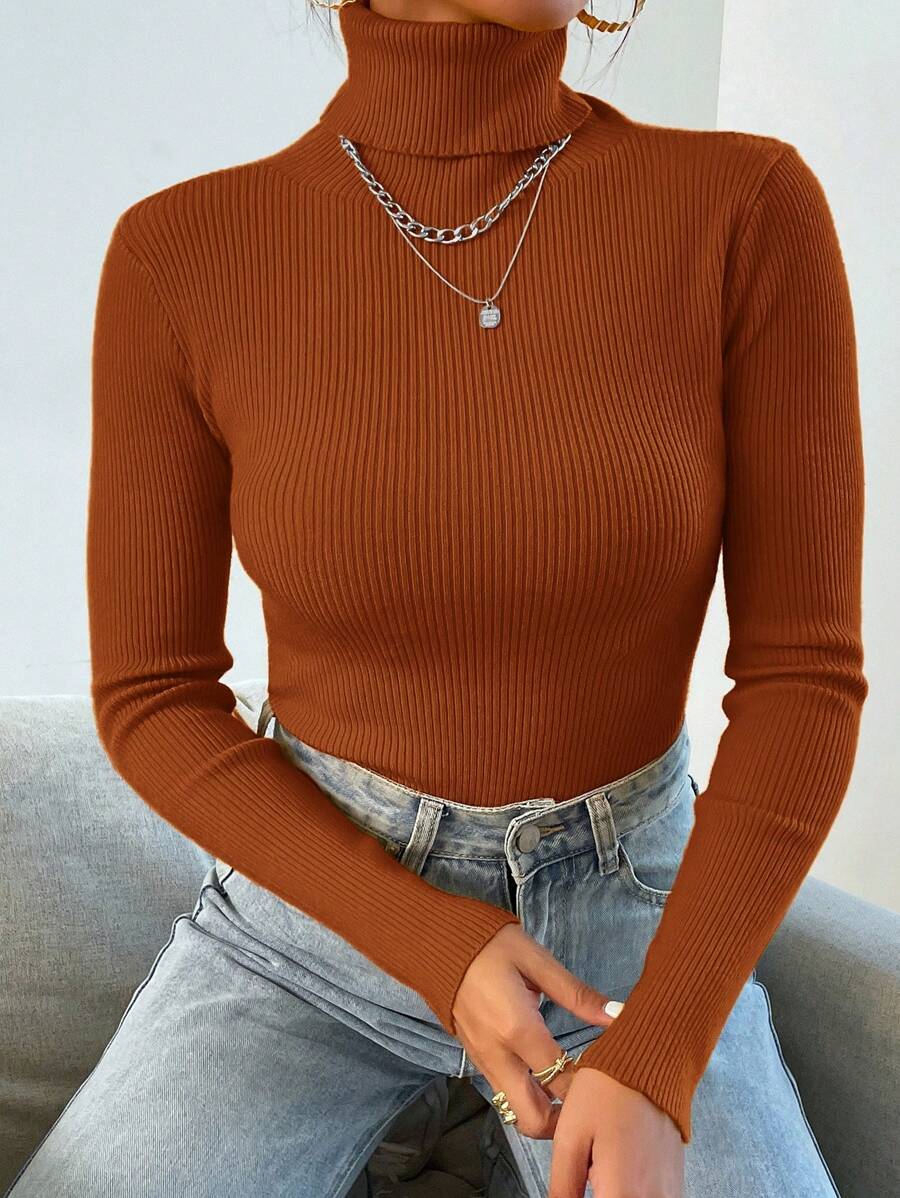 Women's Long Sleeve Knitted Blouse, Winter Sweater, Fashion! - 亮橙色 - 查看 1