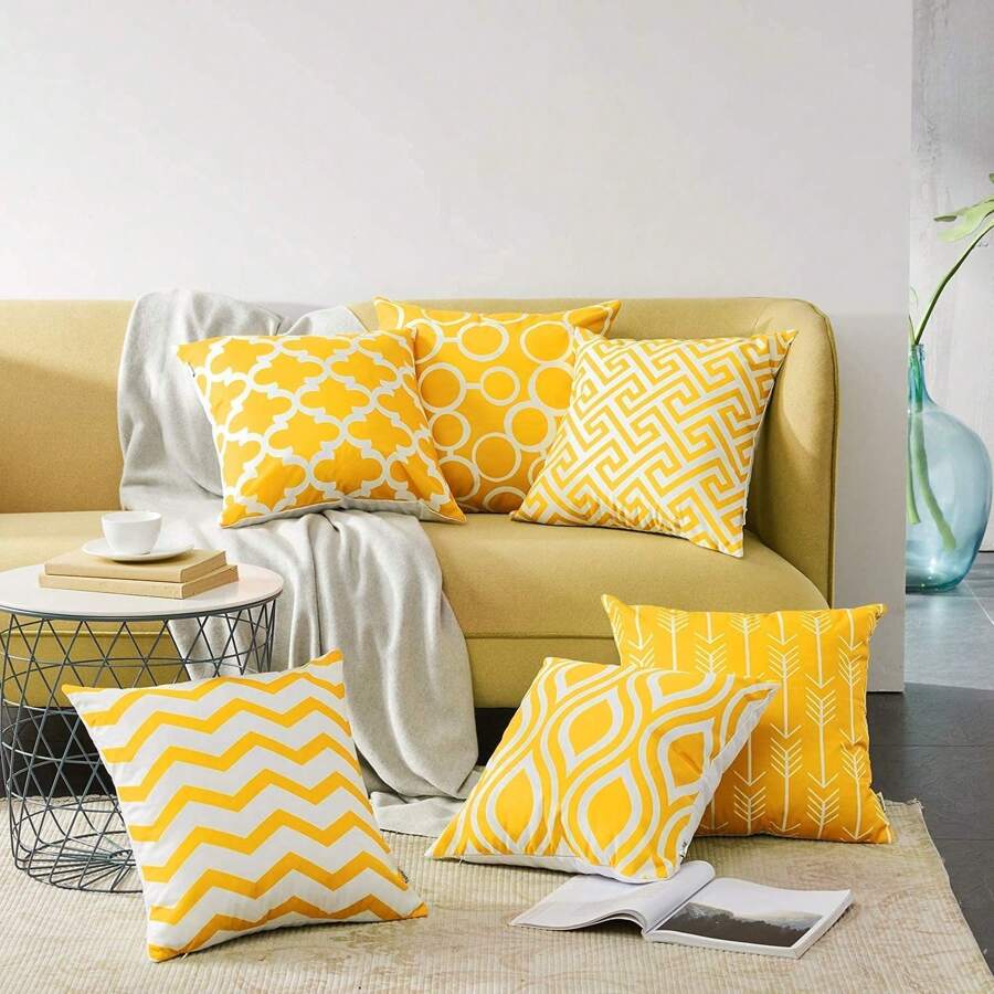 6pcs Geometric Striped White Linen Pillow Covers, Bohemian & Moroccan