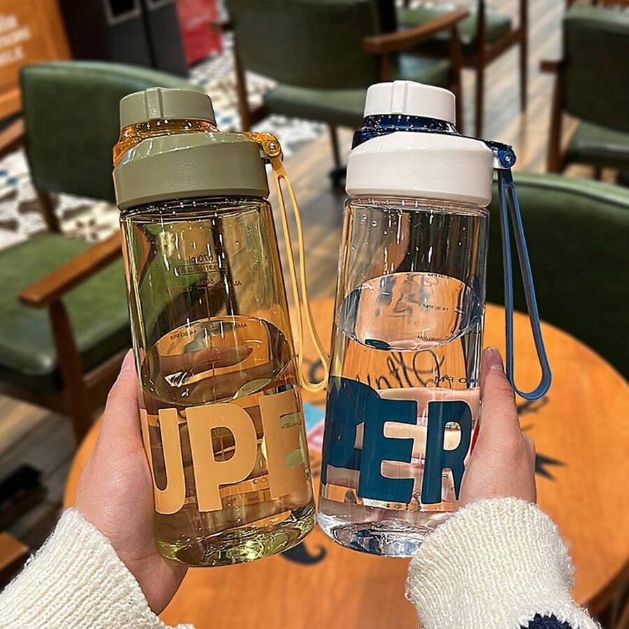 670毫升刻度設計水瓶，帶過濾器的直飲嘴，矽膠手柄帶設計，運動健身必備配件 - 黑色 - 查看 1