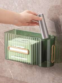 1入組無需鑽孔白色豪華風格透明紙巾盒浴室收納架垃圾袋收納盒浴室收納架 - 透明綠色 - 查看 4