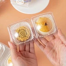 10入組有蓋方形透明塑料盒，適用於蛋黃酥、月餅和青團包裝，家庭DIY烘焙包裝箱 - 透明 - 查看 3