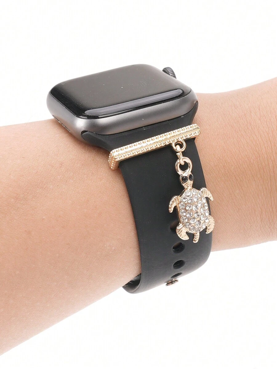 1pc Cute Rhinestone Sea Turtle Watch Band Charms Decoration,Compatible With Apple Watch Bands Accessories Compatible With Galaxy Watch Series Strap Charm Gifts - Yellow - View 1