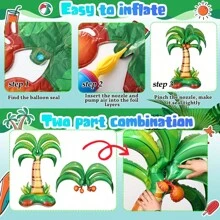 1/2 件 51.9 英寸大型组装棕榈树气球带底座 3D 椰子树铝箔气球生日婚礼派对装饰充气棕榈树气球成人夏威夷卢奥派对夏季主题装饰返校情人节 - 綠色 - 查看 5
