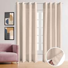 Curtain Living Room Bedroom Rustic Linen Fabric 4.00m X 2.80 Rod Height 3m - 膏狀 - 查看 1