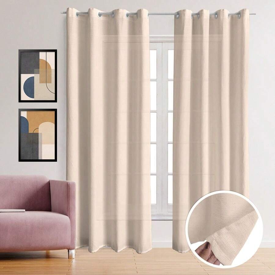 Curtain Living Room Bedroom Rustic Linen Fabric 4.00m X 2.80 Rod Height 3m - 膏狀 - 查看 1