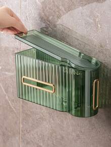 1入組無需鑽孔白色豪華風格透明紙巾盒浴室收納架垃圾袋收納盒浴室收納架 - 透明綠色 - 查看 6