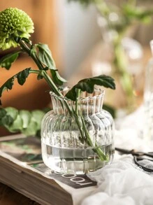 1pc Handmade Glass Striped Decoration Vase, Vintage Home Decor Ornament, Transparent Indoor Flower Vase Decoration, Suitable For Indoor, Living Room, Four Seasons Available Room Decor Glass Vase