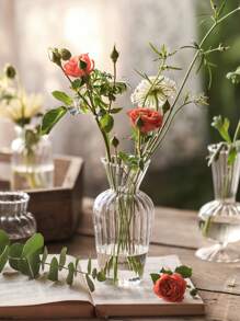 1pc Handmade Glass Striped Decoration Vase, Vintage Home Decor Ornament, Transparent Indoor Flower Vase Decoration, Suitable For Indoor, Living Room, Four Seasons Available Room Decor Glass Vase