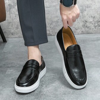 Men Casual Leather Flat Shoes Soft And Comfortable Simple Solid Color Loafers Street Style All-Match Fashion Oxford Shoes